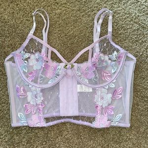 Floral Lilac Mesh Corset-Style Top